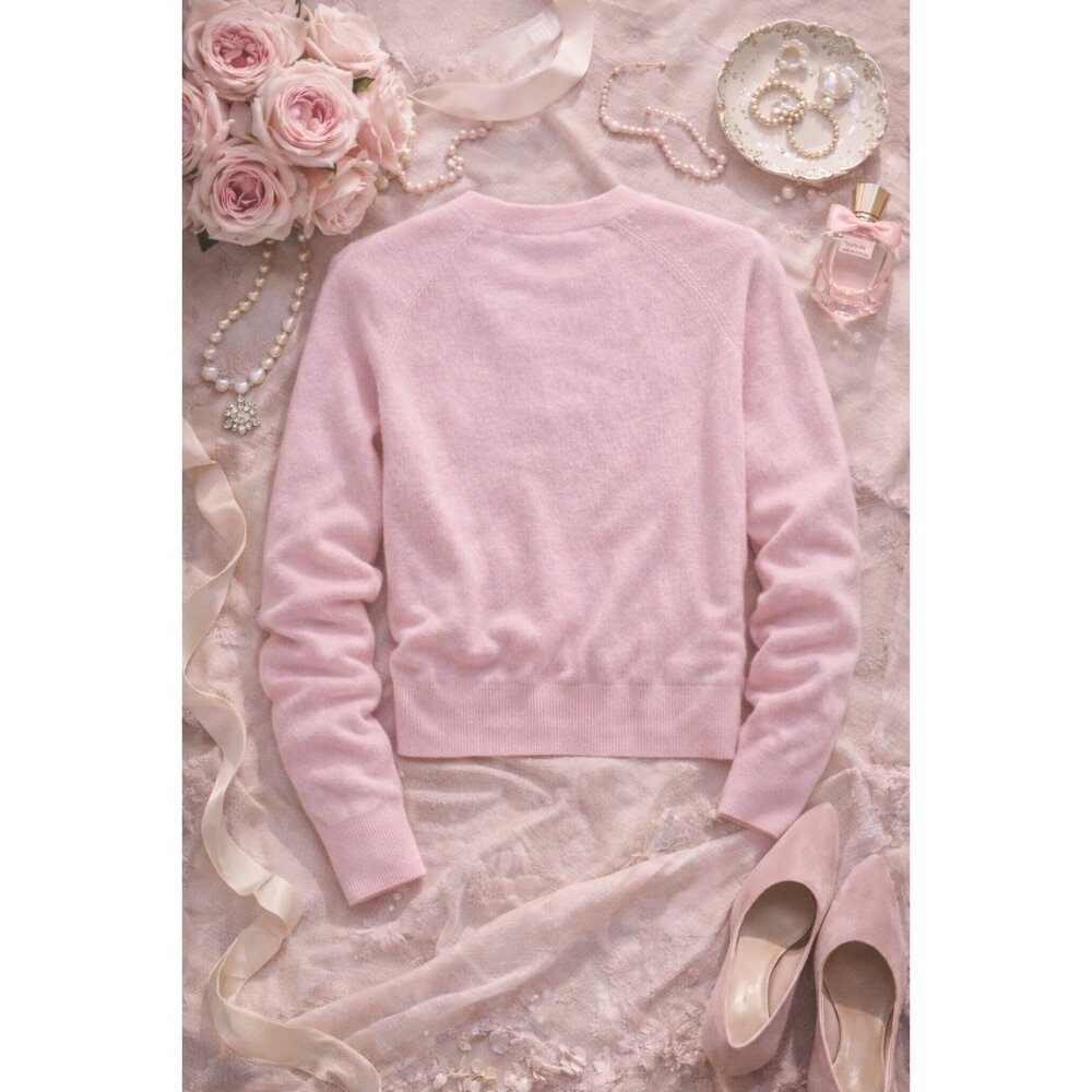 Aqua 100% Cashmere Crewneck Cardigan Cotton Candy Light Pink XS New With Tags - Picture 7 of 15